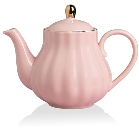 Sweejar Home Royal Teapot, 5-6cups Ceramic Tea Pot with Removable Stainless Steel Infuser 1100 ml (Pink)