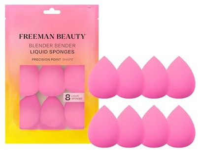 Freeman Blender Bender Makeup Sponge Set, For Liquid & Cream Foundation, Precision Point Makeup Blending Sponges, Vegan, Cruelty-Free, & Latex-Free, Pink Sponge, 8 Count
