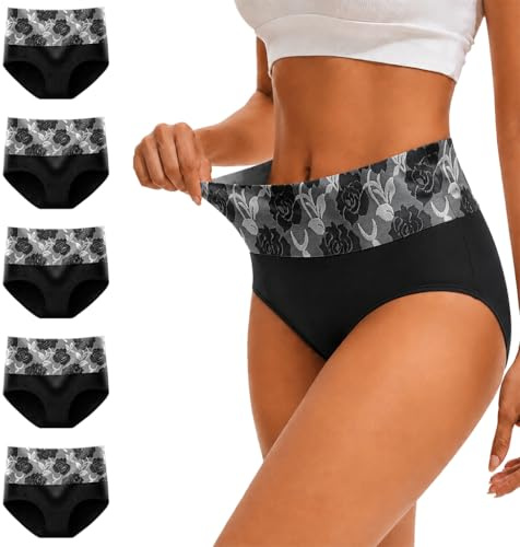 Anntry Braguitas de Cintura Alta para Mujer, Calzoncillos de algodón para Mujer, Ropa Interior de Cobertura Completa, Bragas Transpirables Suaves, Paquete de 5