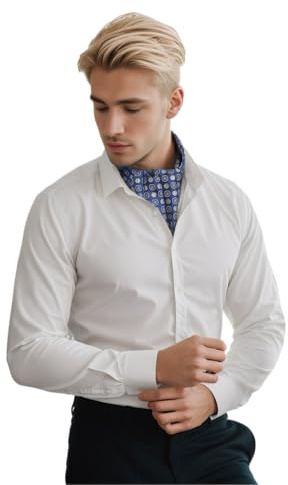 Prettystern Cravatta Ascot Uomo in 100% Seta – Sciarpa Elegante a Due Strati Lavallière da Business e Cerimonia 3. bouquet blu
