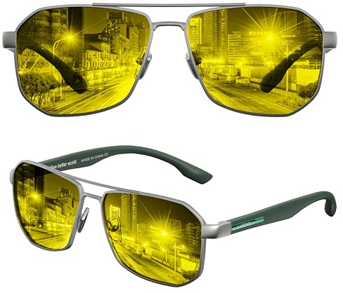 LUENX Aviator Sunglasses for Men Square Polarized Polygon Lens - UV 400 Protection with Accessories Driving Outdoor 61MM Yellow Lens