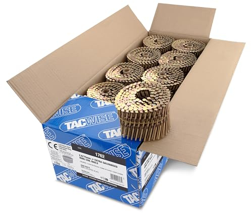 Tacwise 1762 Clous en Rouleau Extra Galvanisés à Tête Plate de Type 2,8/75 mm, Pointe en Diamant, Tige Annelée, Inclinés à 16°, Reliés en Fil, Lot de 4000