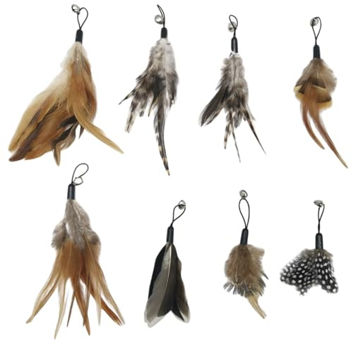 Shengxi Juguete Pluma de Gato Interactivo 8 Piezas, Teaser de Plumas de Repuesto con Campana Juguete Plumas Gato, Juguetes para Gatos Caña Gato Repuestos de Plumas para Ejercitar Gatos y Gatitos