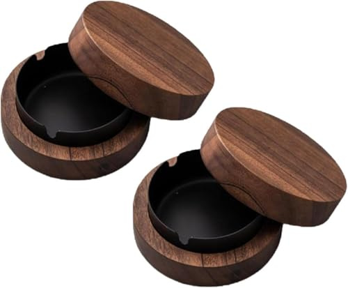 2 pezzi Posacenere antivento in legno nero, posacenere con coperchio, antivento e antiodore, adatto per bar, uffici, soggiorni e feste