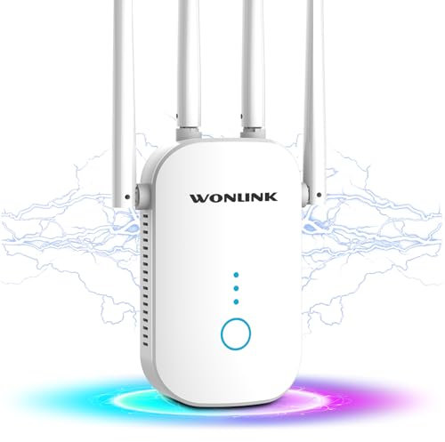 WONLINK Répéteur WiFi Puissant AC1200 Mbps Amplificateur WiFi sans Fil, Double Bande Repeteur WiFi,Borne WiFi Extender, jusqu'à 120㎡,Compatible avec Toutes Les Box Internet