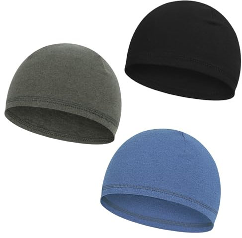 KEYRI 3 Stück Beanie Mütze für Herren und Damen, Unisex Winter Beanie Mütze Warm Slouch Dünne Mütze Laufmütze Sportmütze Fahrrad Mütze für Laufen Skifahren Radfahren Snowboarden (Schwarz, Grau, Blau)