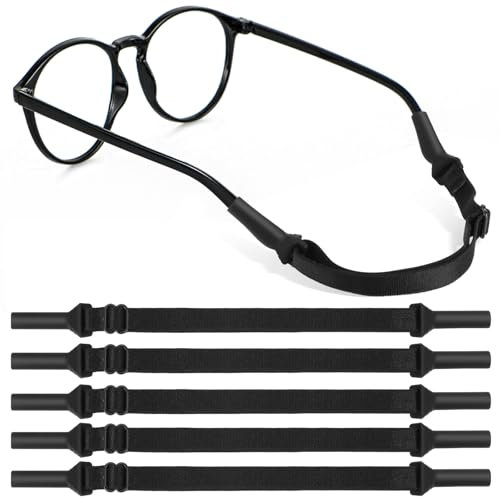 oruola 6 Stück Brillen Halteriemen,Brille Sportband,No Tail Anti Rutsch Brillenriemen,Verstellbarer Brillenband Herren,Glasses Strap,Brillenkette Herren für Laufen,Fitness,Gehen(Schwarz)