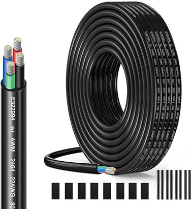 Cable Eléctrico 22 AWG 4 x 0,34 mm² UL2464-5 Metros, 4 Conductores de Cobre Estaño, 300V, Ideal para Iluminación LED Auto, Casa y Aplicaciones Exteriores