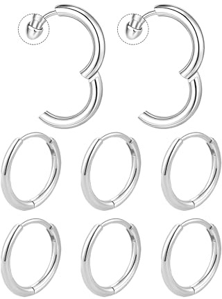Mochity 4 Par Guldörhängen för Kvinnor, Hypoallergen T-formad Örhänge Set av Silver och Rostfritt Stål, 8-20mm Små Kreoler, Knorpeln, Smycken för Kvinnor, Present för Kvinnor, 1, Rostfritt stål