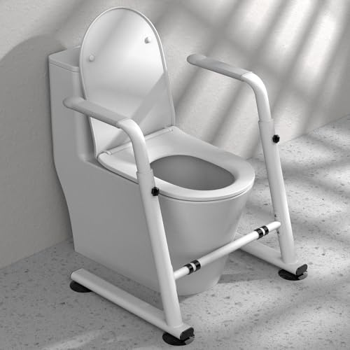 Heuffe Golvstående höjdjusterbar WC uppresningshjälps-säkerhetsram med armstöd för seniorer/funktionshindrade, utan borrning och platsbesparande