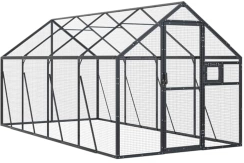 Volière à Oiseaux, Grande Cage à Oiseaux Extérieur pour Perruche Perroquet Anthracite 1,79x4x1,85 m Aluminium