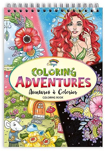 Colorya Malbuch für Erwachsene – Coloring Adventures – Entspannendes A4 Anti-Stress Malbuch – Spiral-Malbücher mit Künstlerpapier ohne Durchdrücken – Mandalas für Erwachsene