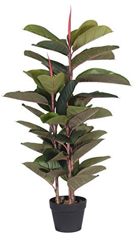 Blooming Artificial - 105cm (3.5ft) Artificial Rubber Tree, Beautiful Green Leaves, Red Stem, Highly Realistic Fake Office Plant, Available in 2 Sizes (105cm)