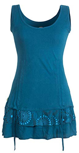 Vishes - Alternative Bekleidung - Damen Lagen-Look Jersey-Tunika Shirt aus Baumwolle zum Raffen türkis 36