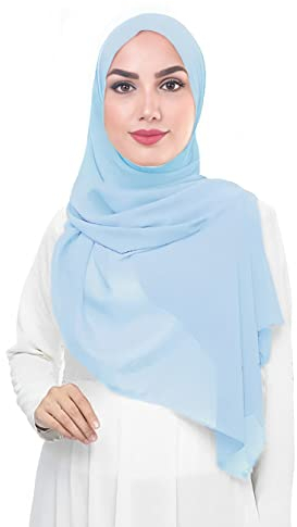 Lina & Lily Damen Muslim Premium Chiffon Hijab Kopftuch Schal aus Leicht Stoff (Hellblau)