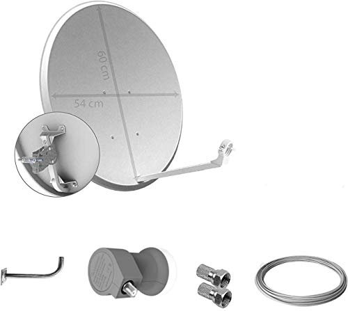 Kit parabolique | Antenne parabolique satellite de 60 cm | LNB Illusion Single Ultra 5-0.3DB | Support mural en L | Câble antenne coaxial 6,6 mm CU-AL 25 mètres | 2 connecteurs F.
