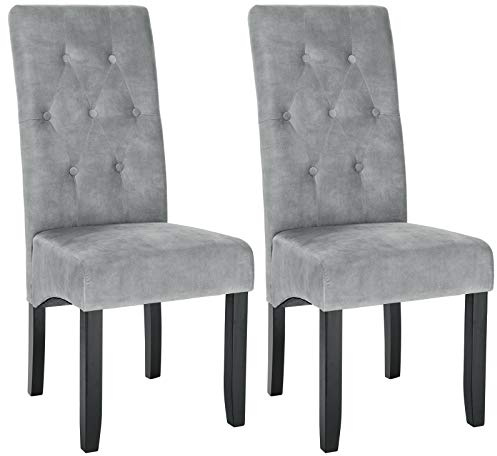 WOLTU Esszimmerstühle BH294hgr-2 2er Set Küchenstuhl Lehnstuhl Polsterstuhl mit hoher Rückenlehne, Beine aus Massivholz, gepolsterte Sitzfläche aus Samt, Hellgrau