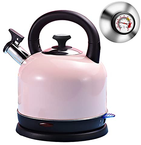Electric Kettle Temperature Dash, YiiMO 2L Stainless Steel Hot Water Boiler with Thermometer for Tea Coffee 1200W, Auto Shut-Off Boil-Dry Protection BPA Free, Large Pink Retro Cute