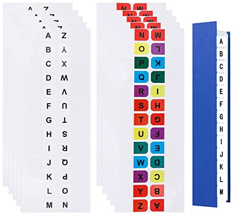 A-Z Klibbiga alfabetiska indexflikar, 10 st självhäftande bokstavsflikar, 2 färger indexavdelare, vattentäta och transparenta filflikar, klibbig alfabetisk pärmdelare för bokfil, alfabetsflikar