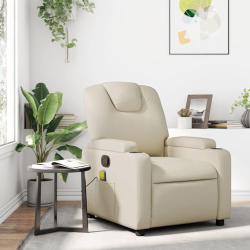 Gecheer Poltrona Massaggiante Relax Reclinabile Con Poggiapiedi, in Similpelle Crema, 74x88x97 cm, per Anziani, da TV e Salotto