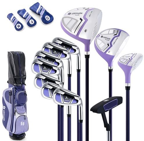 LIFEZEAL Komplettes Golfschlägerset für Frauen, Golfschlägersätze inkl. #1 Driver, #3 Fairway, #5 Hybrid, #5#6#7#8#9#P #S Eisen, Putter & Tragbare Golftasche mit Regenhaube, Rechtshänder (Lila)