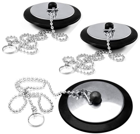 Lot de 3 bouchons de baignoire universels avec chaîne, bouchon d'évier de salle de bain, bouchon de vidange pour salle de bain et cuisine (taille 4,3 cm, chaîne 40 cm)