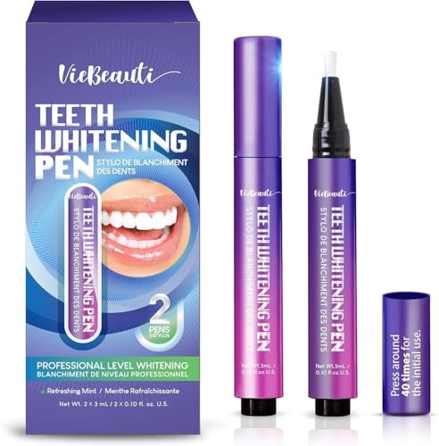 Viebeauti Teeth Whitening Pen Gel, Purple Packaging Tooth Whitener with Carbamide Peroxide for Sensitive Teeth, Precision Whitening Brush Pen for Stain Removal, Travel Size 0.2 Fl Oz