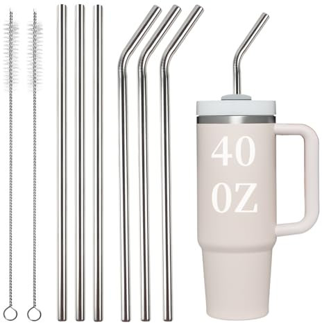 6Pcs Pailles Réutilisables pour Coupe Stanley 40oz Set, 30cm Paille de Remplacement pour Adventure Tumbler en Acier Inoxydable, Paille Stanley Quencher avec Brosse de Nettoyage pour Gobelet
