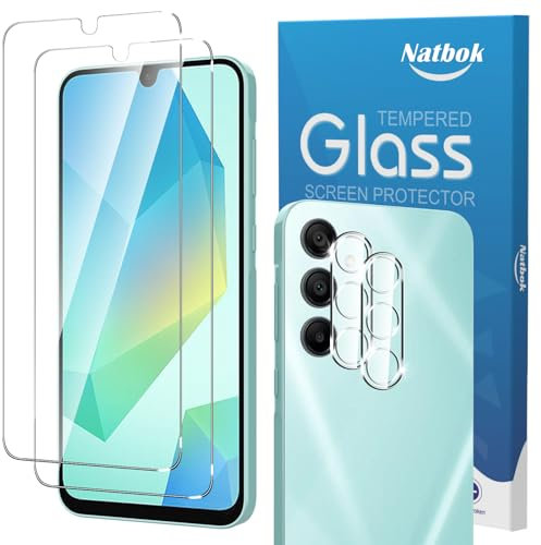 Natbok 2+2 Pack Tempered Glass for Samsung Galaxy A16 (A165) LTE 4G/5G Screen Protector & Camera Lens Protector, Ultra Resistant, Anti-Fingerprints, No Bubbles, HD-Clear Phone Film for Samsung A16