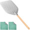 RHAFAYRE Pelle à pizza en aluminium perforé, spatule à pizza antiadhésive, pelle à pizza en métal avec manche en bois et chiffon de nettoyage, spatule à pizza pour four et barbecue