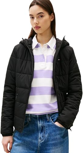 Tommy Jeans Donna Piumino Hooded con Zip, Nero (Black), XS