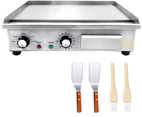 MOOTACO Commercial Electric Griddle,Countertop Flat Top Griddle with Timer,Stainless Steel Grill (45 x 30 cm)