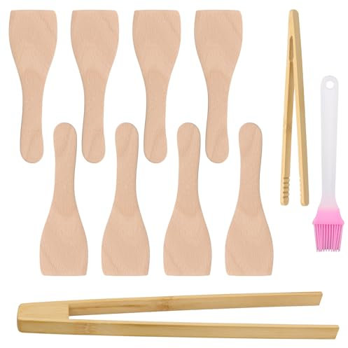 Borisca, 8 espátulas de madera, espátula de cocina, espátula con 2 pinzas de madera, pinzas para parrilla y 1 cepillo de grasa, utensilios de cocina