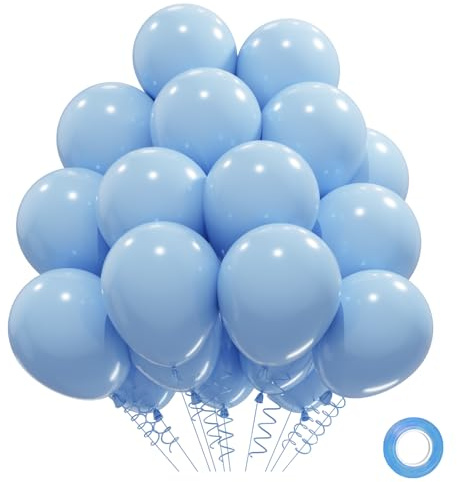 QIFU Babyblå ballonger 31-pack, 30 cm ljusblå ballonger baby pojke ballong med azurblå band för blått tema födelsedagsfest dekorationer dop bröllop kön avslöjar pojke baby shower examen