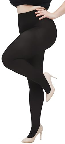 Hiltzo Große Größen Strumpfhosen für Damen, 80D Elastisch Hohe Bund Semi-Blickdicht Strumpfhose, Plus Größen Nylonstrumpfhose XL-4XL, Schwarz XXL