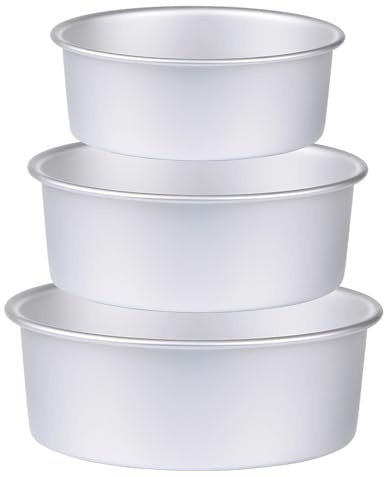 HomeMall Round Cake Pan Set of 3 (6 x 3 inch/8 x 3 inch/10 x 3 inch), Aluminum Baking Pans for Layer Cakes, Heavy Duty Non-Stick, Evenly Baking Tools for Home Kitchen, Birthday Wedding Anniversary