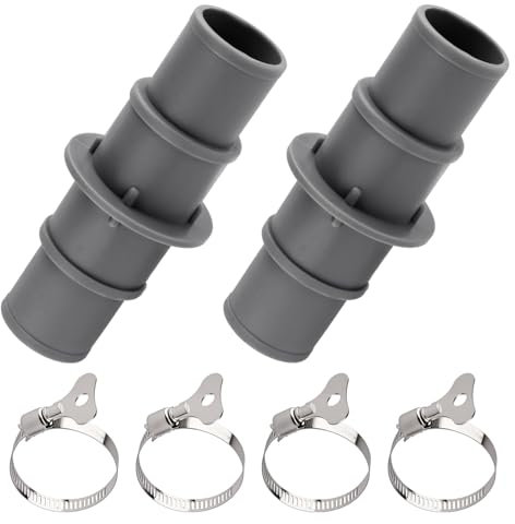 Tinoaly 2pcs Pool Hose Adapter, 1-1/4 or 1-1/2 ABS Material Vacuum Hose Adapter Connector with Stainless Steel Clips for Swimming Pool Vacuum Cleaner Filter