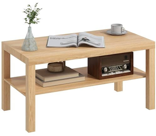 HOMCOM Tavolino da Salotto Rettangolare Classico con Ampio Ripiano Portaoggetti in Legno, Tavolino da Caffè da Divano Moderno per Soggiorno e Ufficio, 90x45x44.5 cm, Legno Naturale