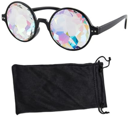 SGERUFZ 1 Paire de Lunettes kaléidoscope festives avec Diffraction de l'arc-en-Ciel, prismes 3D pour Les Nuits de Concerts, Clubs, Feux d'artifice, Raves (avec Pochette à Lunettes)