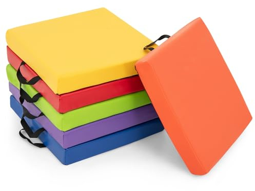 COSTWAY Seat Cushions with Handle, 6 PCS Colorful Flexible Soft Foam Mat, Kids Floor Seating Cushion for School and in-Home Distance Learning (Square, Colorful)