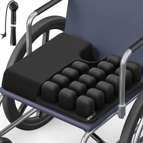 ADERI Inflatable Wheelchair Cushion with Dynamic Air Chambers for Pressure Sore & Ulcer, Ergonomic U-Shaped Pressure Relief Seat Cushion for Tailbone Pain Relief, Waterproof Fabric & Anti-Slip Base