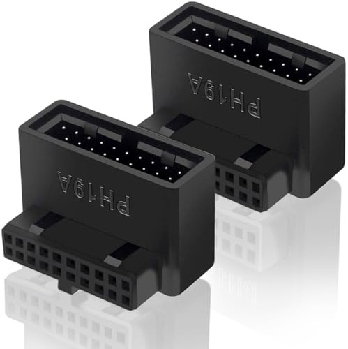 HAAMNING7 2 Piezas Placa base USB 3.0 19/20 Pines Adaptador 90 Grados,Adaptador zócalo giro en ángulo recto tipo L macho a hembra, para la placa base del ordenador sobremesa (Header Up Angle PH19A)