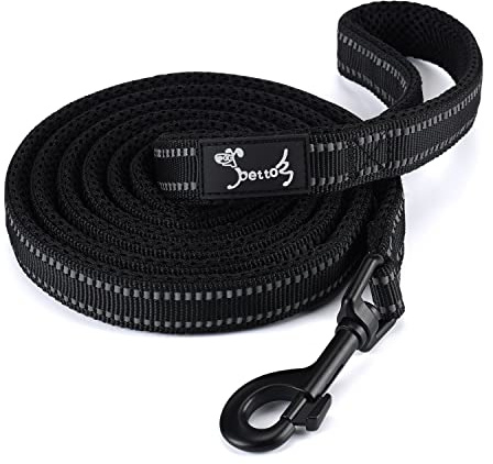 PETTOM Hundeleine Reflektierend Leine aus Nylon mit Weich Gepolsterter Griff und Metallhaken für Training, Robuste Leine Hund für Kleine Mittel Große Hunde (Schwarz 200 cm)