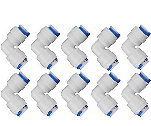 Lemoy 1/4 inch Tube to 1/4 inch Tube push fit elbow quick connect for RO water system Set Of 10