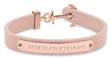 PAUL HEWITT Anker Armband Signum Koordinaten - Armband Leder Damen (Rosa) mit Anker Schmuck aus Edelstahl (Silber)