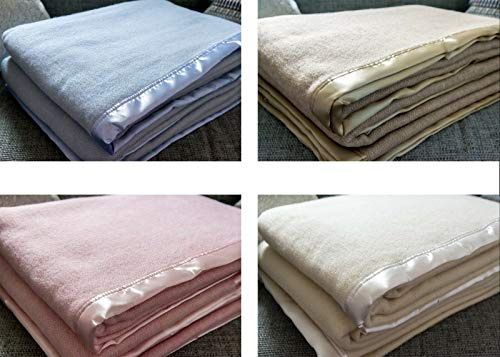 Snugglemore New and Improved Traditional 100% Pure Wool Solid Weave Blanket Throw with Satin Ribbon Trim (Cream, King Size)