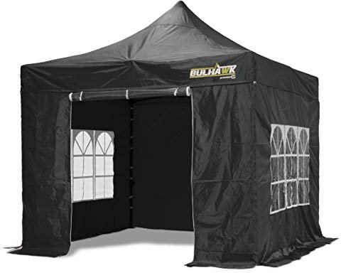 BULHAWK® 3x3m COMMERCIAL GRADE WATERPROOF HEAVY DUTY POP UP GAZEBO MARKET STALL MARQUEE INCLUDES SIDEWALLS (Black)