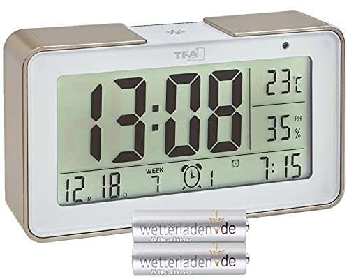 TFA Dostmann 60.2540 Melody Réveil radio-piloté avec différents sons de réveil (champagne avec piles)