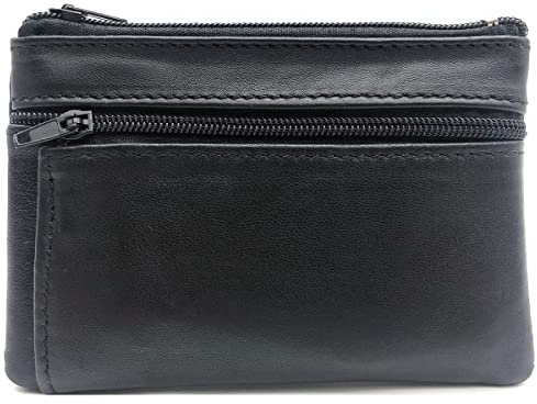 Charmoni - Portefeuille - Porte Monnaie - Multi Poches - en Cuir véritable - pour Homme (Noir)