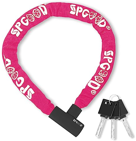 SPGOOD Fahrradschloss mit 3 Schlüssel,Anti-Diebstahl Fahrrad Kettenschloss 90CM,Hohe Sicherheit Fahradschloß mit Wasserdichter Abdeckung für Fahrrad/E-Bike/Motorrad/Lastenrad/Kinderwagen(Pink)